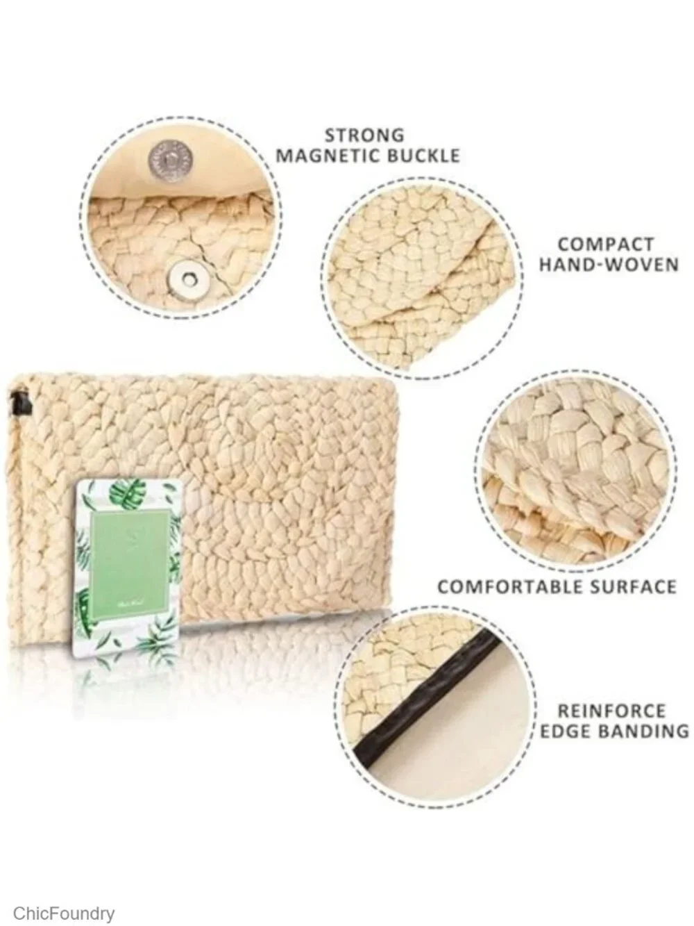 Natural Straw Envelope Clutch Purse Summer Beach Handbag